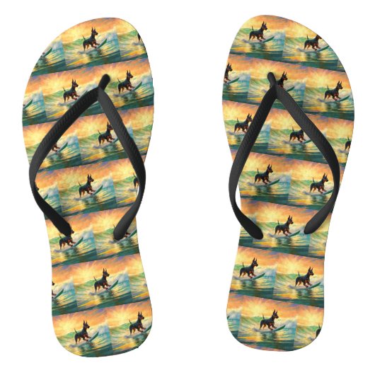 Doberman Beach Surfen Schilderij Teenslippers (Voetbed)