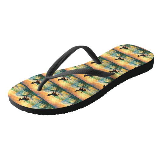 Doberman Beach Surfen Schilderij Teenslippers (Schuin)