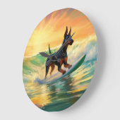 Doberman Beach Surfing Schilderij Grote Klok (Hoek)
