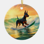Doberman Beach Surfing Schilderij Keramisch Ornament (Voorkant)