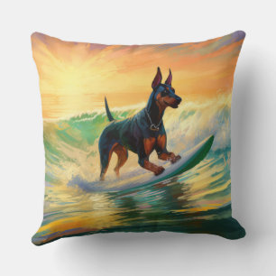 Doberman Beach Surfing Schilderij Kussen