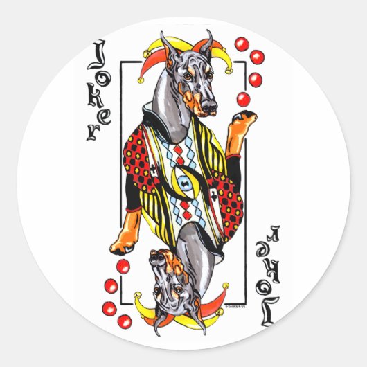 Doberman Black Joker Ronde Sticker (Voorkant)