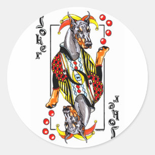 Doberman Black Joker Ronde Sticker