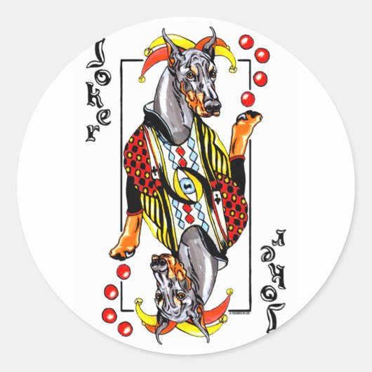 Doberman Black Joker Ronde Sticker (Voorkant)