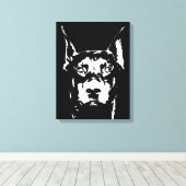 Doberman Black & White Wrapped Canvas afdrukken (Insitu (Houten vloer))
