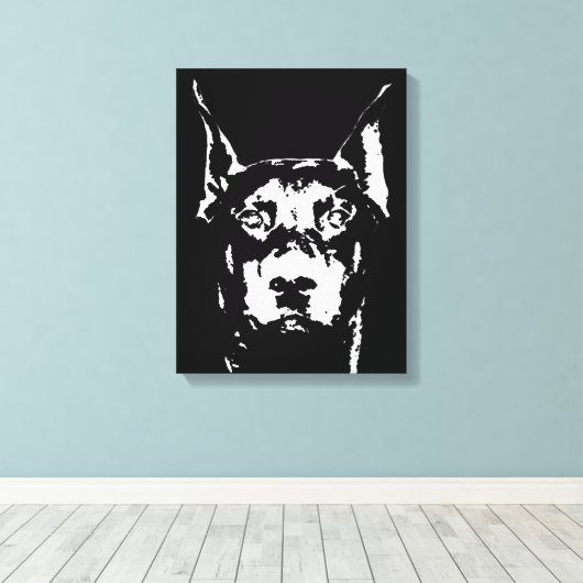 Doberman Black & White Wrapped Canvas afdrukken (Insitu (Houten vloer))