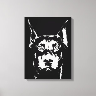 Doberman Black & White Wrapped Canvas afdrukken