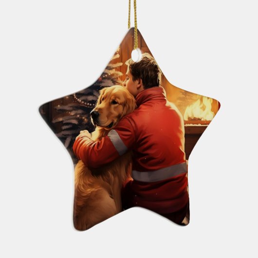 Doberman Brandweerman Kerst Ornament Hondenliefheb (Rechts)