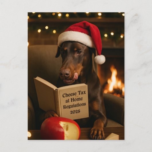 Doberman 'Cheese Tax' Christmas postcard Briefkaart (Voorkant)