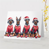 Doberman Christmas Dress Santa Hat Kaart (Gele Bloem)
