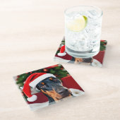 Doberman Christmas Glazen Onderzetter (Schuin)