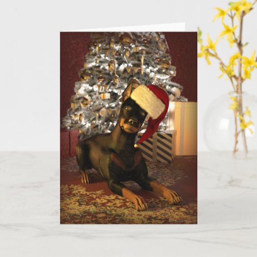 Doberman Christmas Kaart (Gele Bloem)
