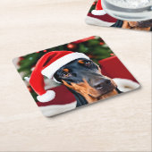 Doberman Christmas Kartonnen Onderzetters (Schuin)