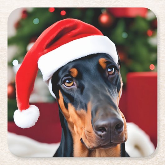 Doberman Christmas Kartonnen Onderzetters (Voorkant)