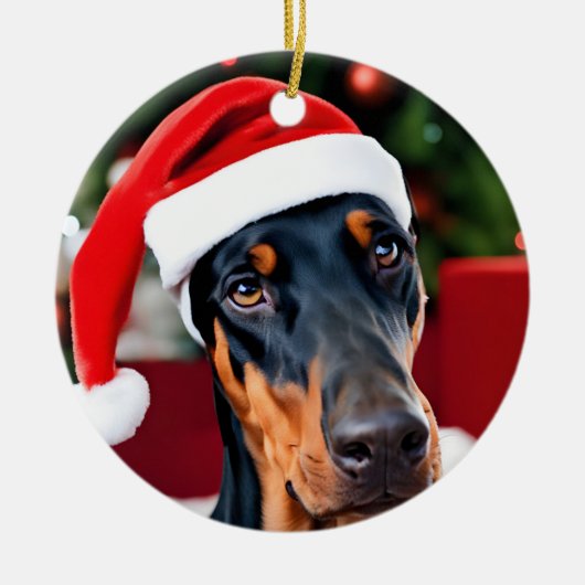 Doberman Christmas Keramisch Ornament (Voorkant)