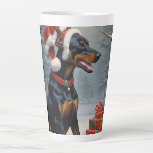 Doberman Christmas Latte Mok (Voorkant)