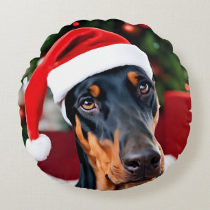 Doberman Christmas Rond Kussen