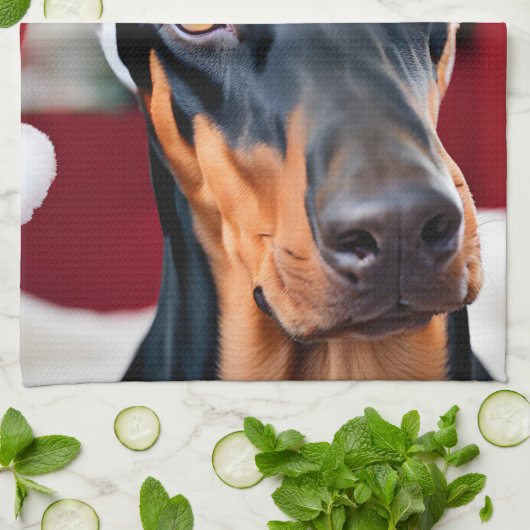 Doberman Christmas Theedoek (Gevouwen)