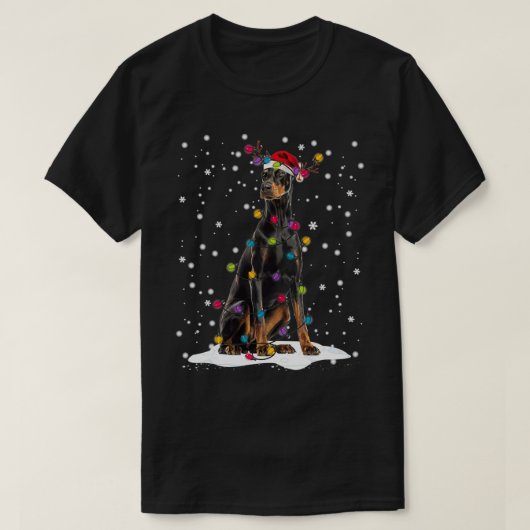 Doberman Christmas Tree Light Pajama Doberman Dog T-shirt (Design voorkant)
