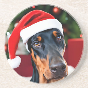 Doberman Christmas Zandsteen Onderzetter