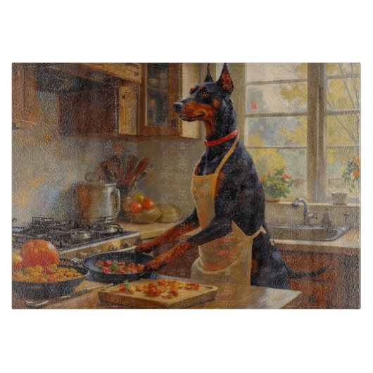 Doberman Cooking in Kitchen Snijplank (Voorkant)
