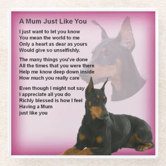 Doberman Design Mum Poem Onderzetter Glazen Onderzetter (Voorkant)