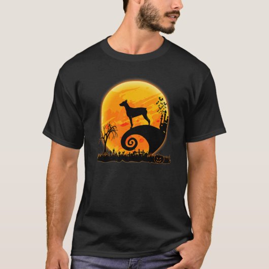 Doberman Dog And Moon  Scary Halloween Costume T-shirt (Voorkant)