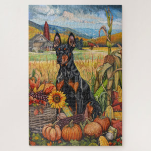 Doberman Dog Autumn Harvest Thanksgiving Legpuzzel