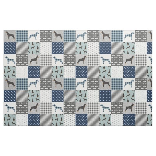 Doberman dog blue patchwork buffalo plaid stof (Yard (91,4 cm))