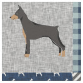 Doberman dog blue patchwork buffalo plaid stof (Close Up)