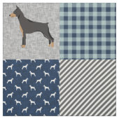 Doberman dog blue patchwork buffalo plaid stof (Swatch)