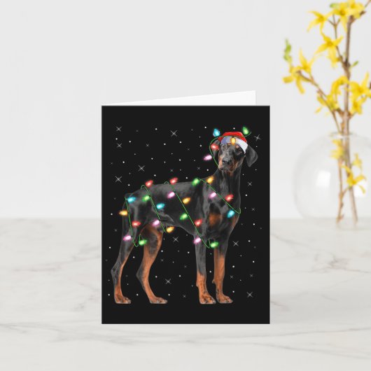 Doberman Dog Christmas Lights Santa Pet Dog Lover  Kaart (Gele Bloem)