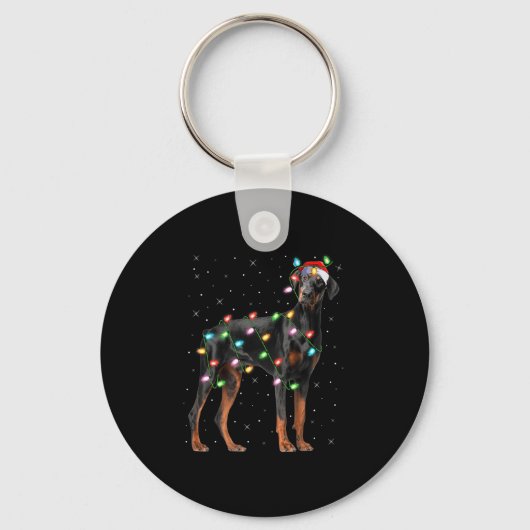 Doberman Dog Christmas Lights Santa Pet Dog Lover  Sleutelhanger (Voorkant)