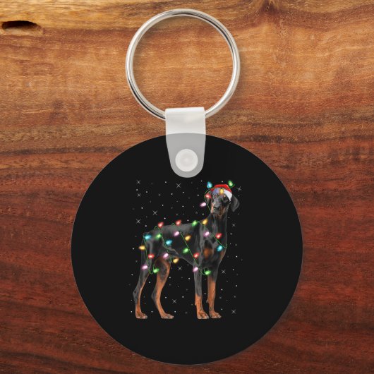Doberman Dog Christmas Lights Santa Pet Dog Lover  Sleutelhanger (Voorkant)
