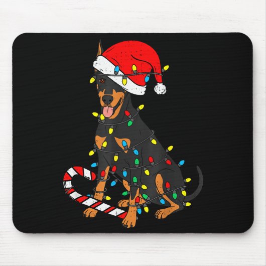 Doberman Dog Christmas Lights Santa Xmas Pet Dog L Muismat (Voorkant)