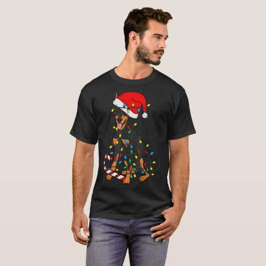 Doberman Dog Christmas Lights Santa Xmas Pet Dog L T-shirt (Voorkant volledig)