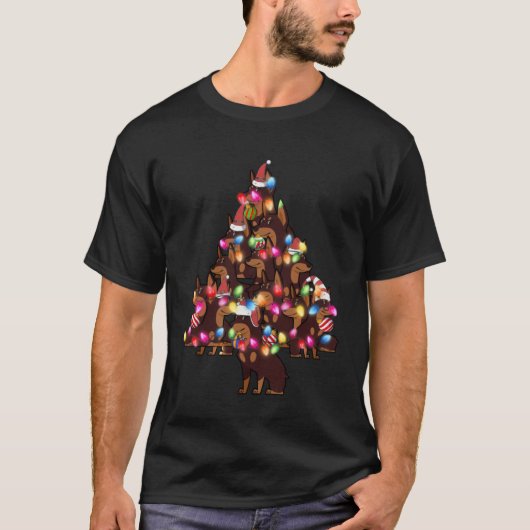 Doberman Dog   Cute Hat Xmas Tree Pile T-shirt (Voorkant)
