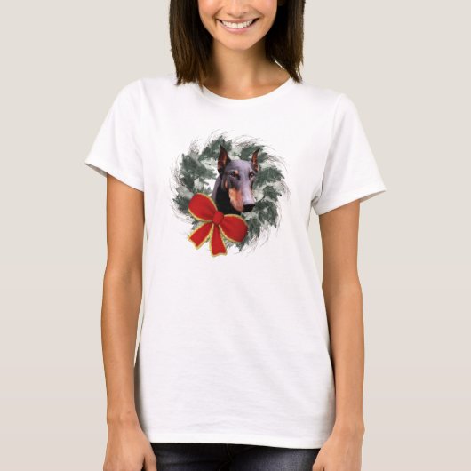 Doberman Dog en Wreater Kerstmis T-shirt (Voorkant)