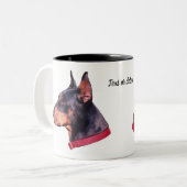 Doberman Dog Face Foto gepersonaliseerd Tweekleurige Koffiemok (Voorkant links)