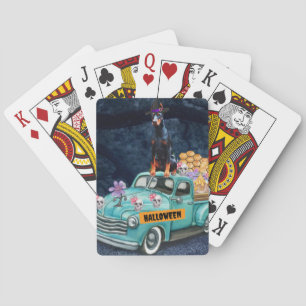 Doberman Dog Halloween Truck Scary Night Pokerkaarten