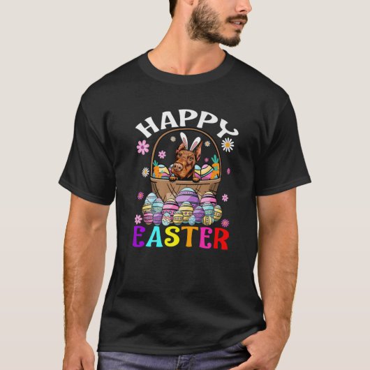 Doberman Dog Happy Paaster Bunny Eggs Easter T-shirt (Voorkant)