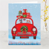 Doberman Dog in auto met kerstman Kaart (Gele Bloem)