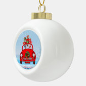Doberman Dog in auto met kerstman Keramische Bal Ornament (Rechts)