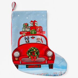 Doberman Dog in auto met kerstman Kleine Kerstsok