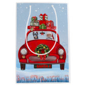 Doberman Dog in auto met kerstman Medium Cadeauzakje (Voorkant)
