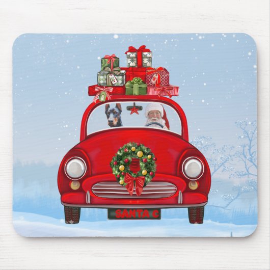 Doberman Dog in auto met kerstman Muismat (Voorkant)