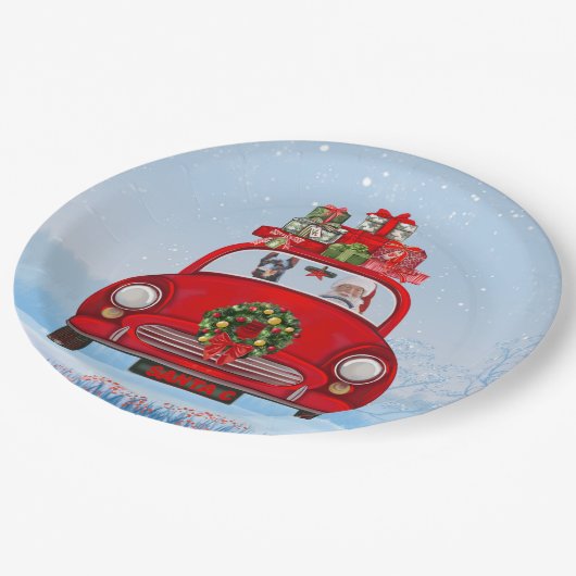 Doberman Dog in auto met kerstman Papieren Bordje (Gekanteld)