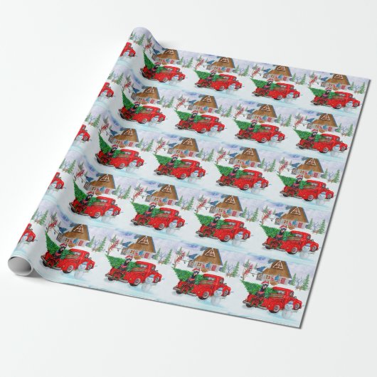 Doberman Dog in kerstcadeauwagen Cadeaupapier (Uitgerold)