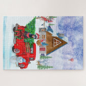 Doberman Dog in kerstcadeauwagen Legpuzzel (Horizontaal)