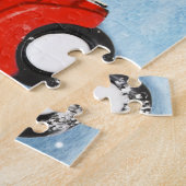 Doberman Dog in kerstcadeauwagen Legpuzzel (Zijkant)